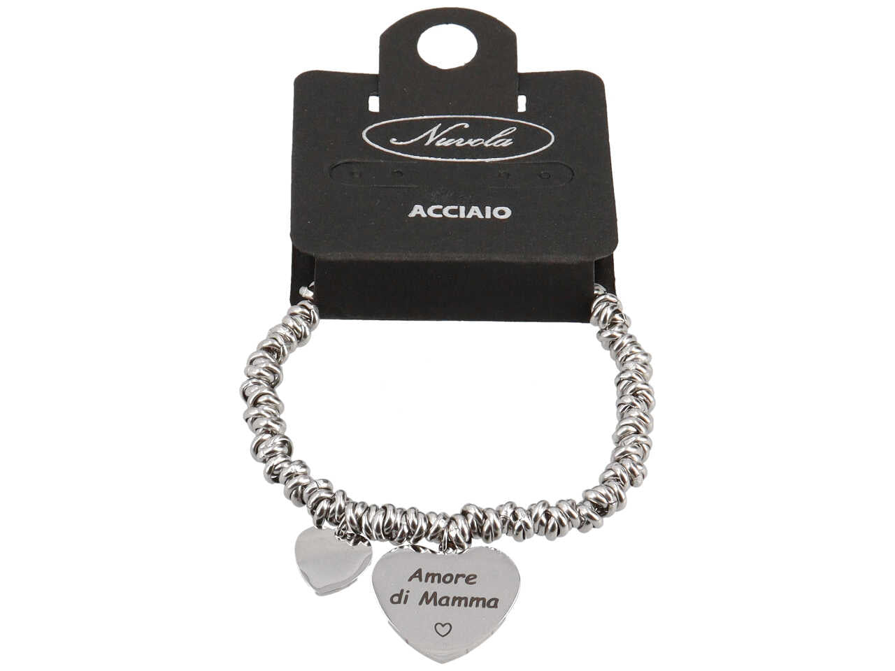 Bracciale in acciaio ad anelli con ciondolo cuore amore di mamma