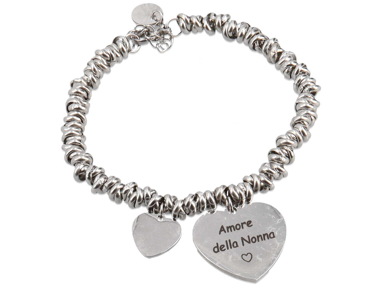 Bracciale in acciaio ad anelli con ciondolo cuore amore della nonna