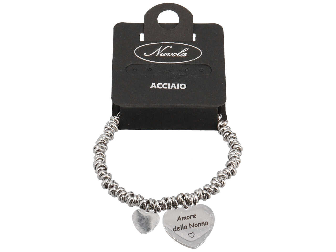 Bracciale in acciaio ad anelli con ciondolo cuore amore della nonna