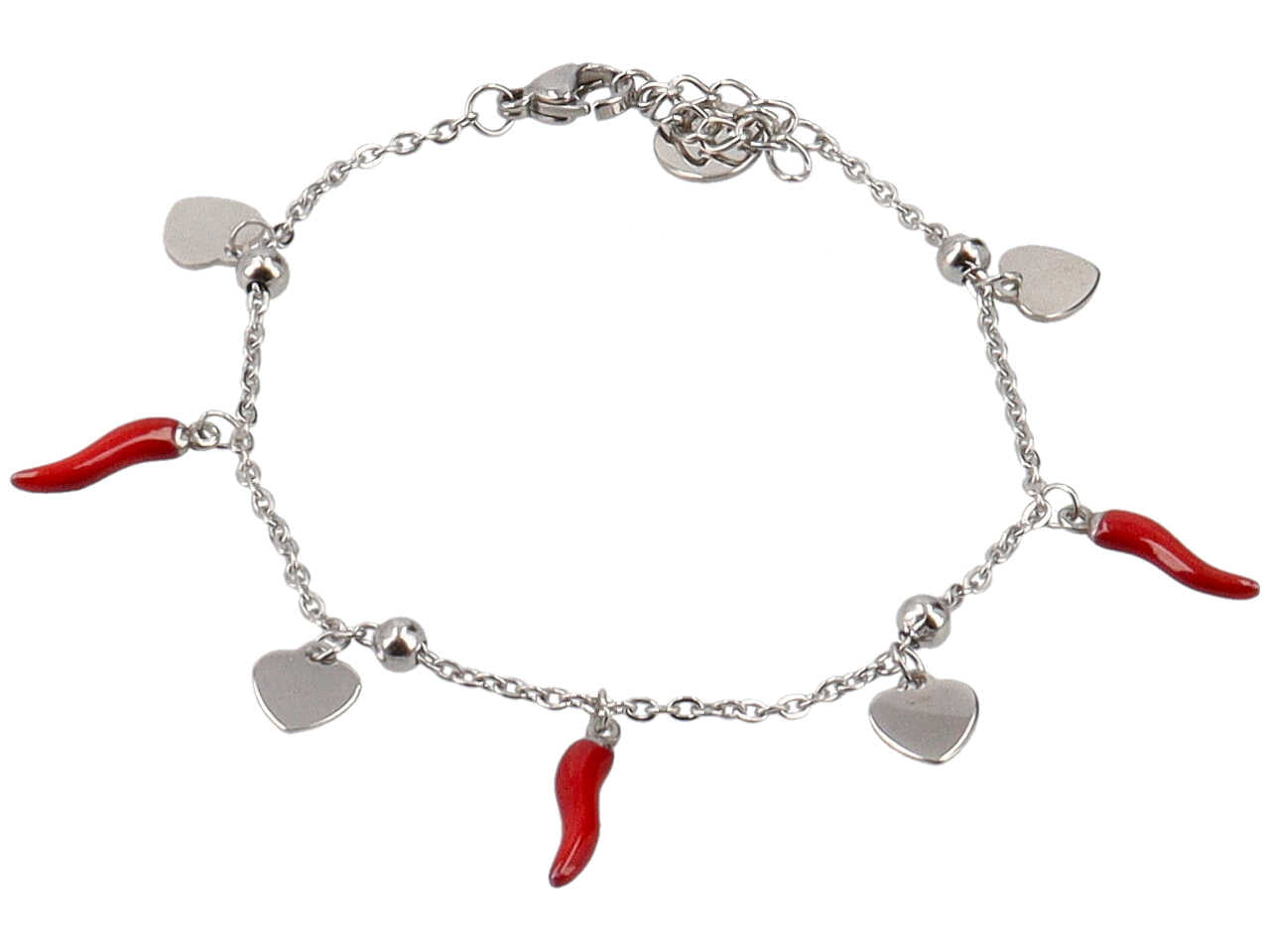 Bracciale acciaio con charme corno e cuori