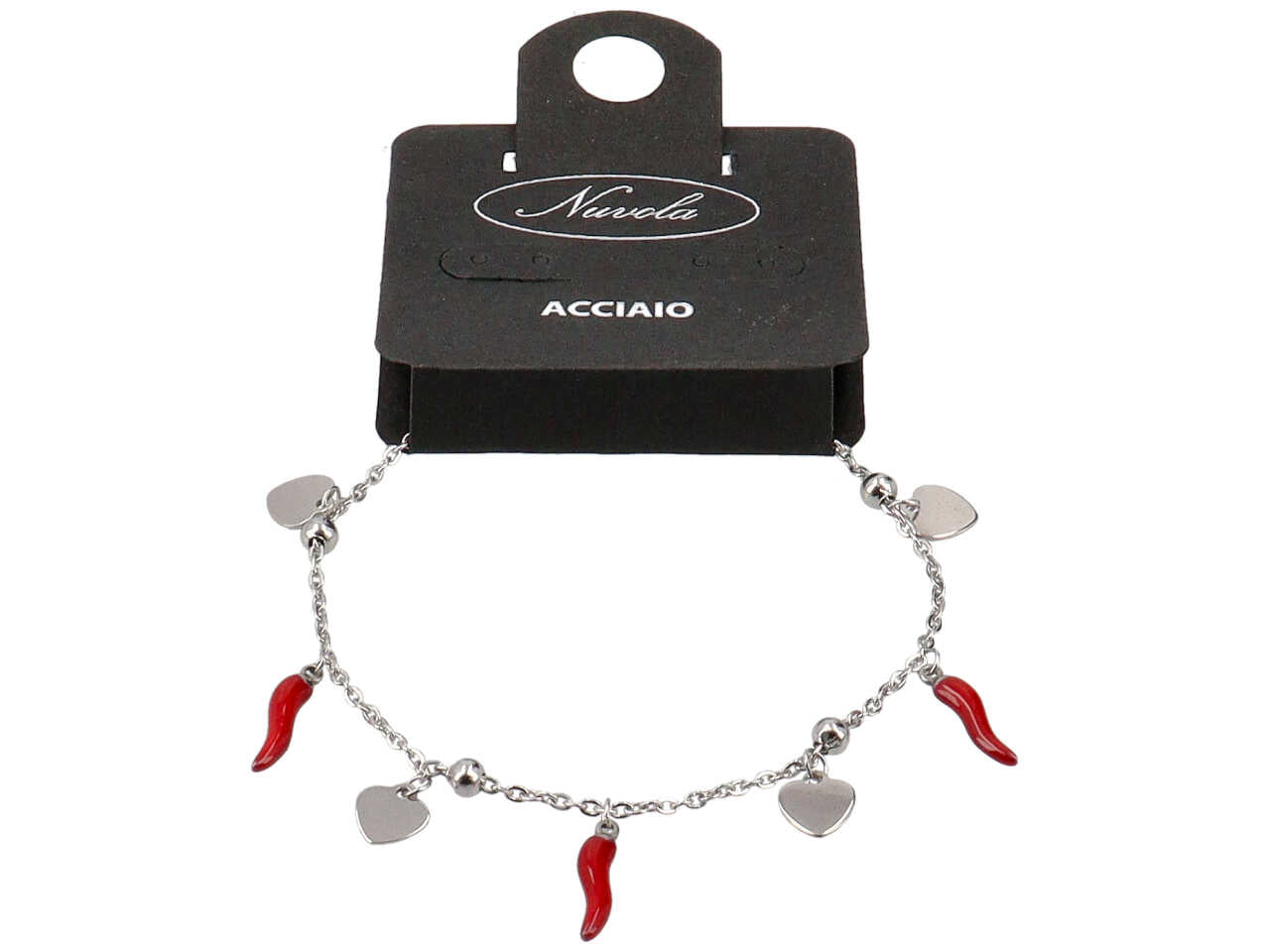 Bracciale acciaio con charme corno e cuori