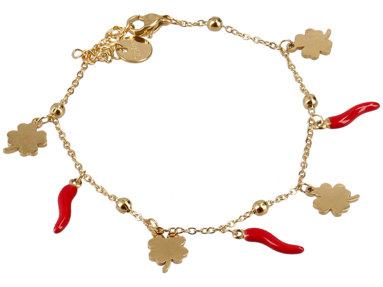 Bracciale oro con corni e quadrifogli