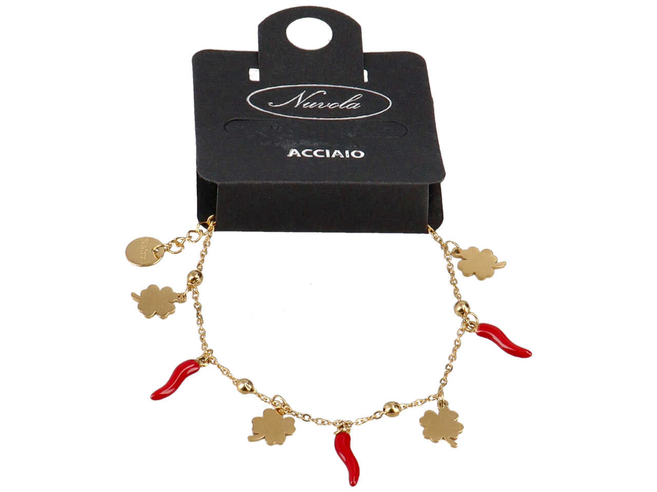 Bracciale oro con corni e quadrifogli