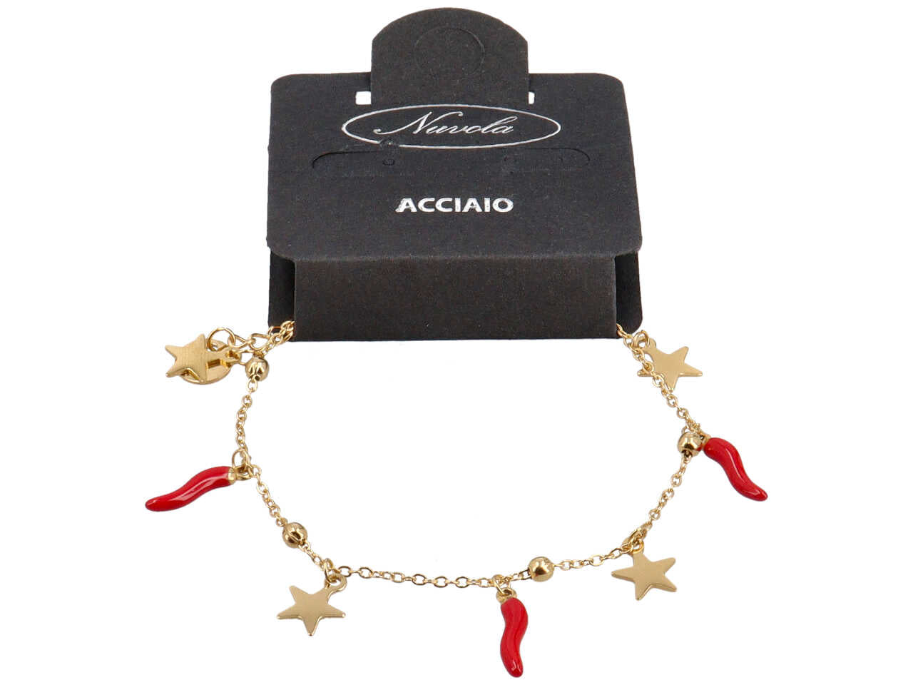 Bracciale oro in acciaio con corni e stelle