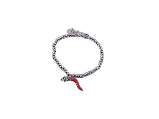 Bracciale acciaio c/corno e quadrifoglio