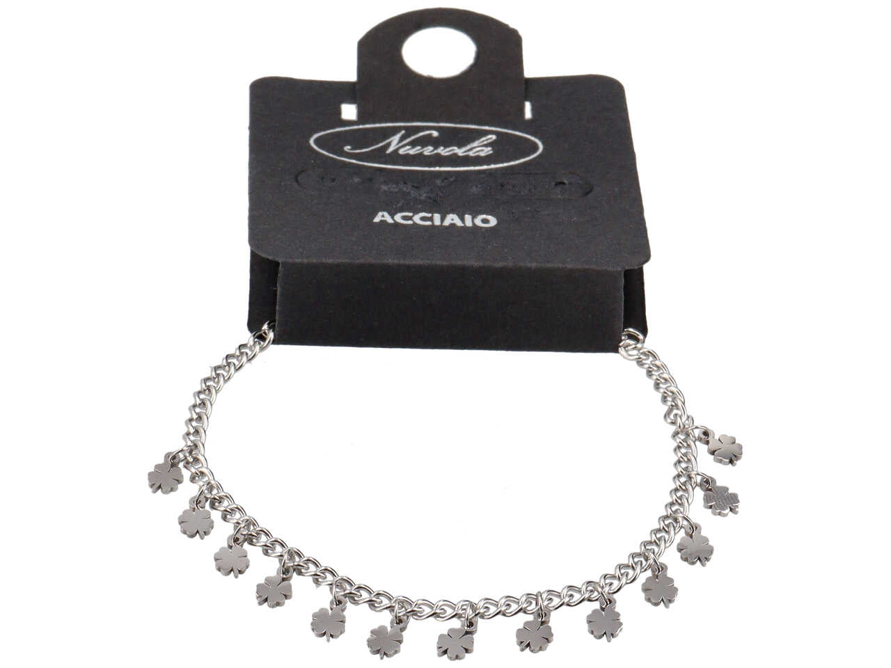 Bracciale acciaio 13 quadrifogli