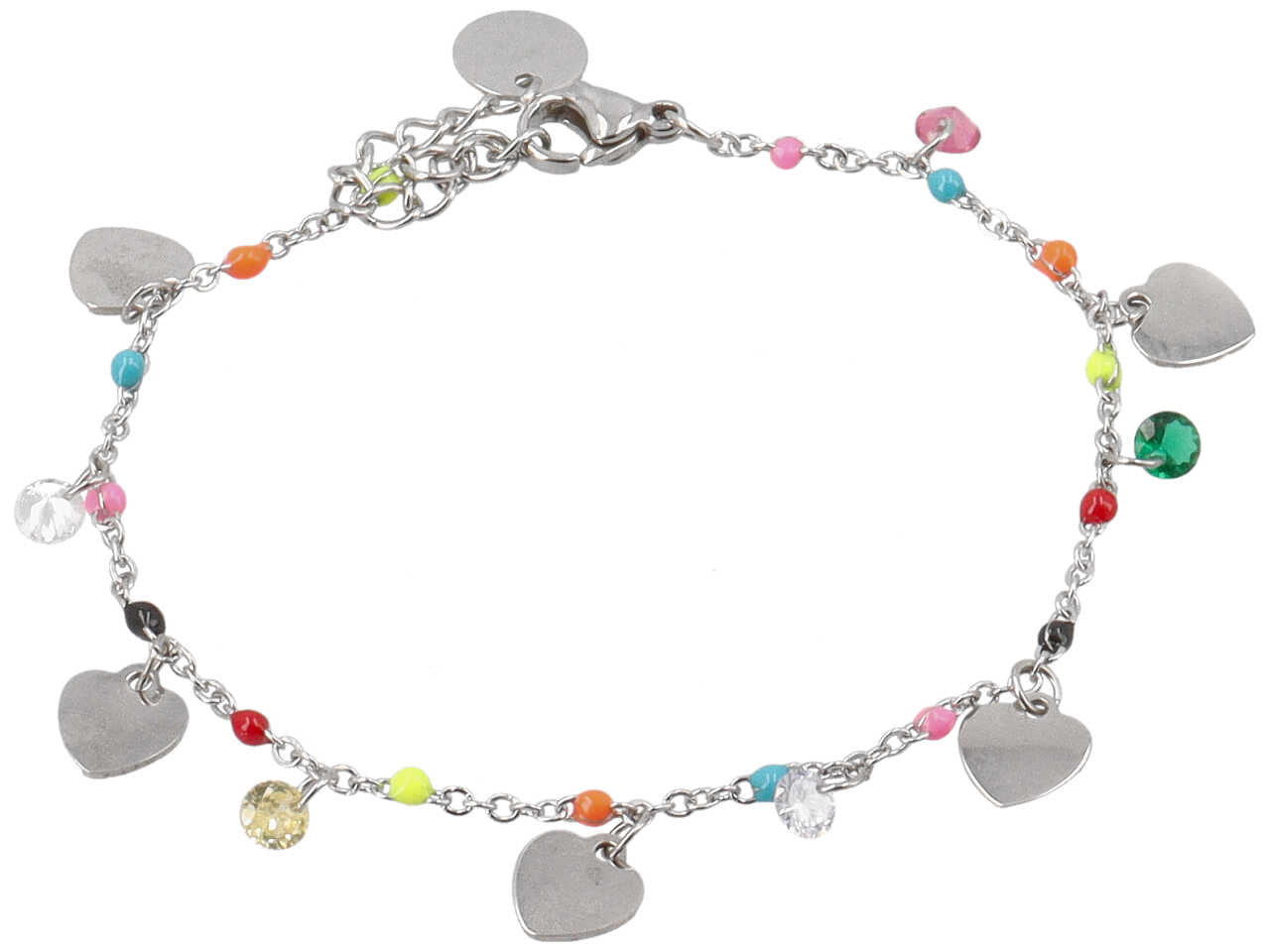 Bracciale con cristalli, palline smaltate e cuori