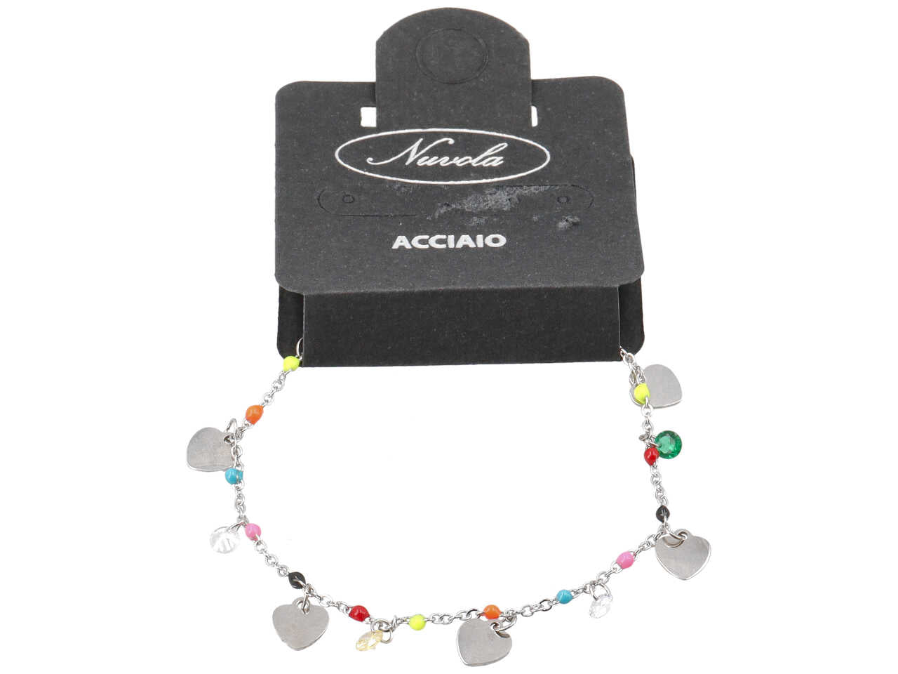 Bracciale con cristalli, palline smaltate e cuori