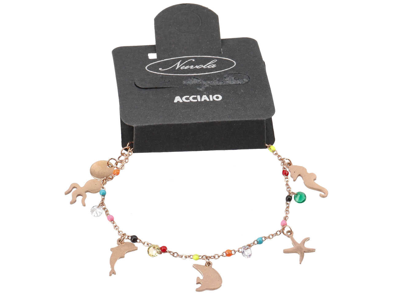 Bracciale con cristalli multicolor e soggetti marini oro rosa