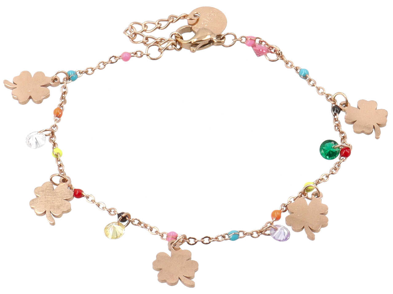Bracciale con cristalli e quadrifogli oro rosa