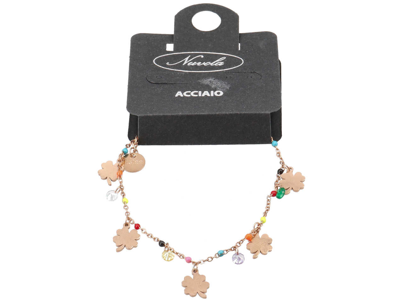 Bracciale con cristalli e quadrifogli oro rosa