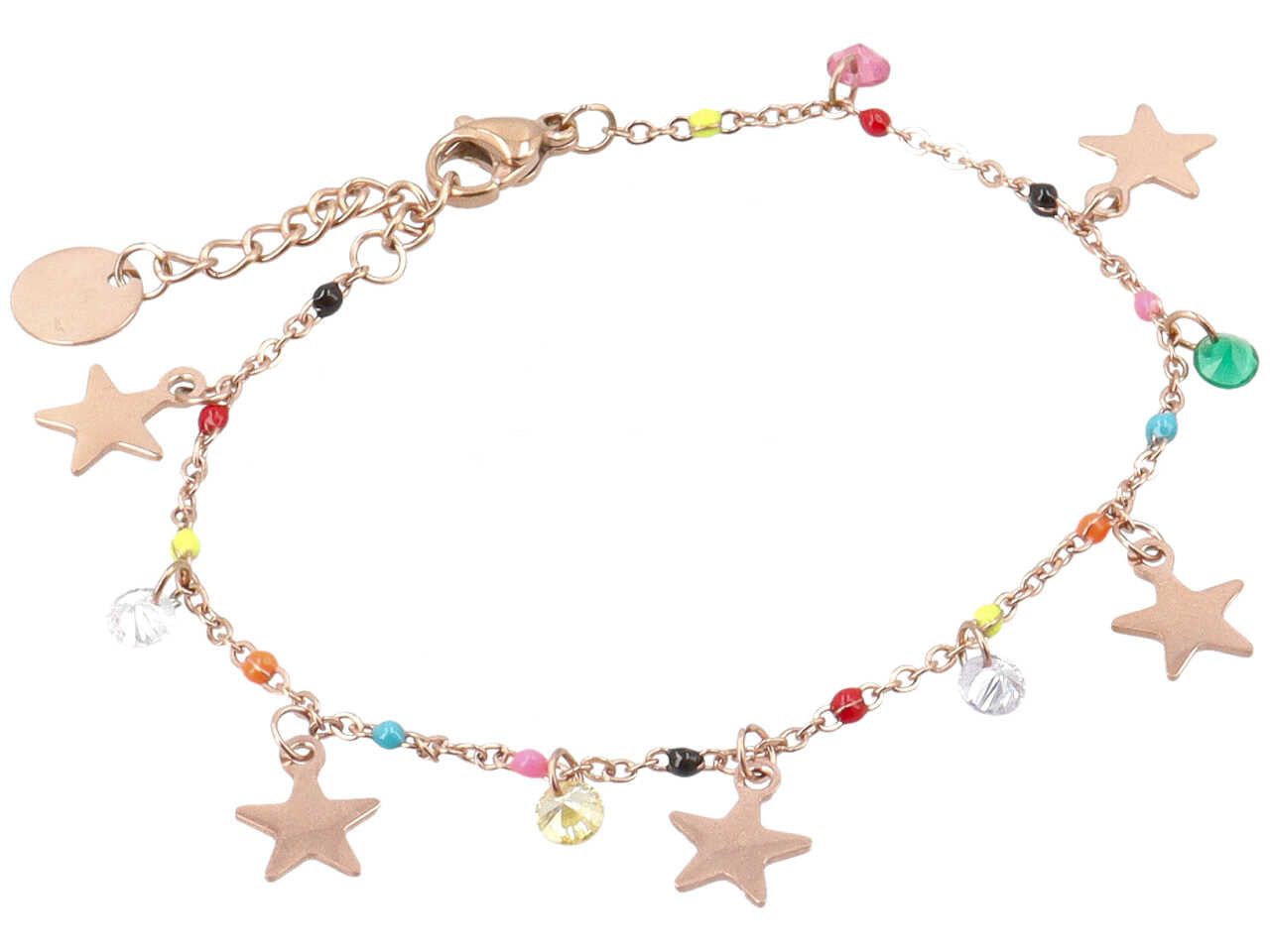 Bracciale con cristalli, palline smaltate e stelle oro rosa