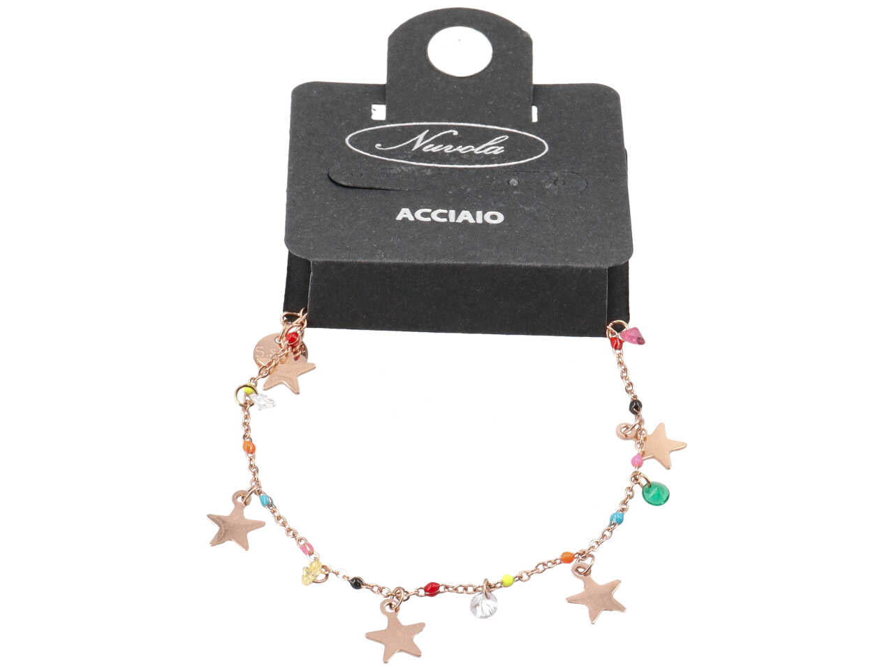 Bracciale con cristalli, palline smaltate e stelle oro rosa