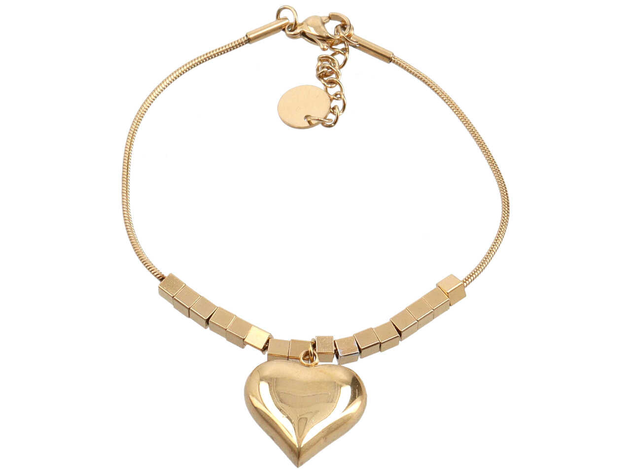 Bracciale con cubetti e ciondolo a forma di cuore oro