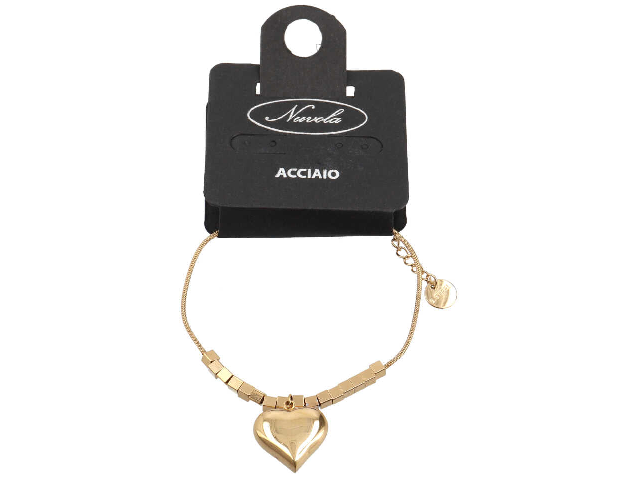Bracciale con cubetti e ciondolo a forma di cuore oro