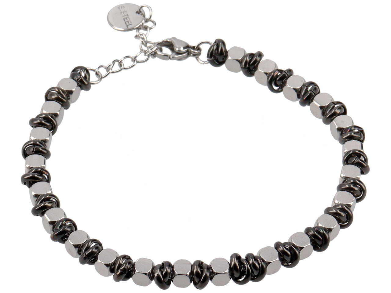 Bracciale con cubi e anellini neri