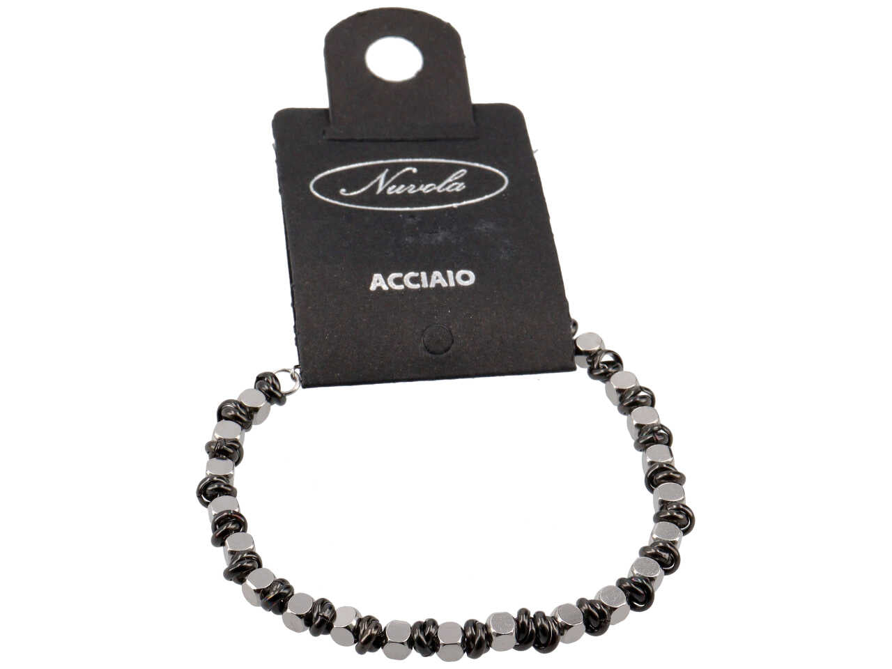 Bracciale con cubi e anellini neri