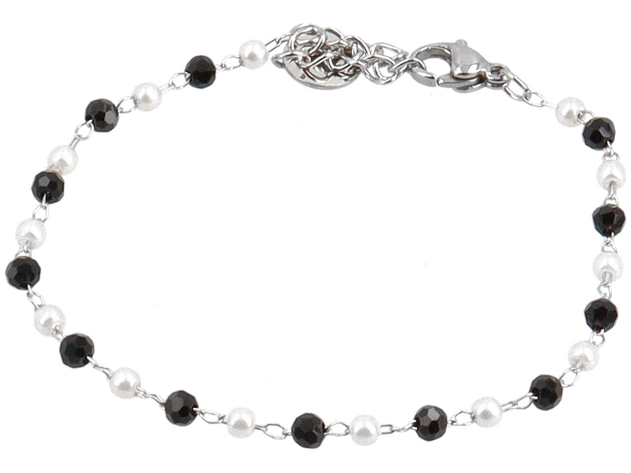 Bracciale cristalli neri+perline bianche