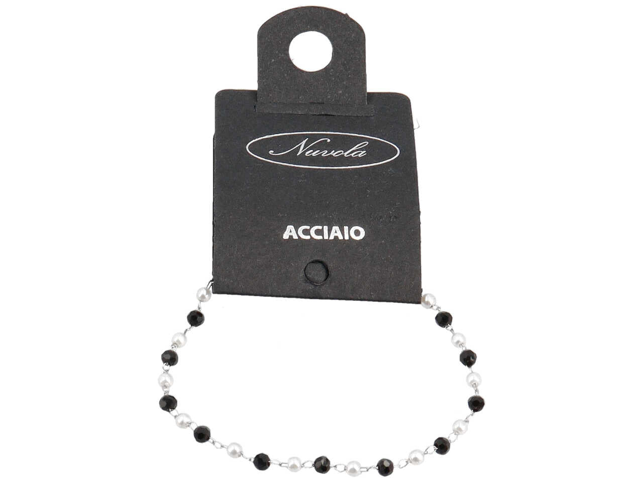 Bracciale cristalli neri+perline bianche