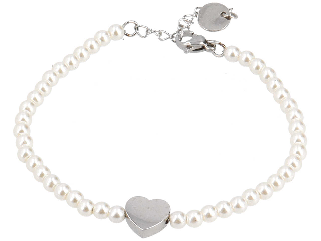 Bracciale perline c/cuore acciaio