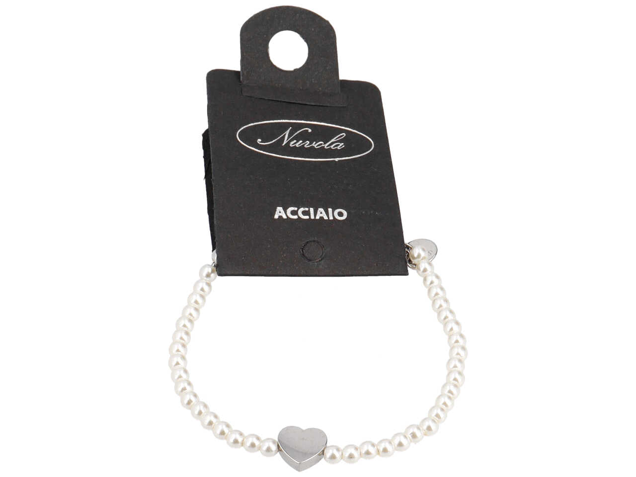 Bracciale perline c/cuore acciaio