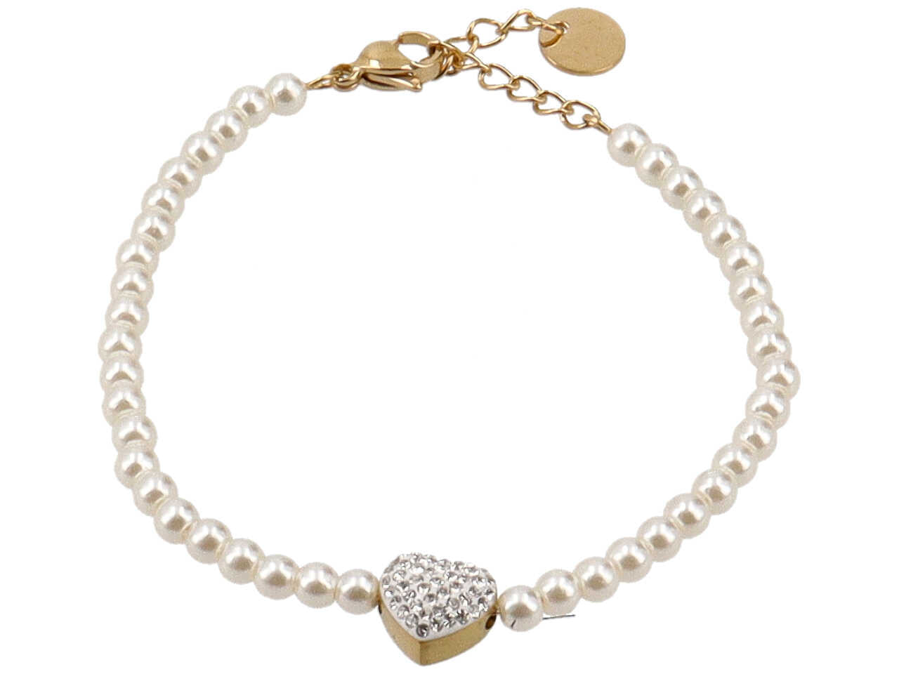 Bracciale con perle e cuori e strass