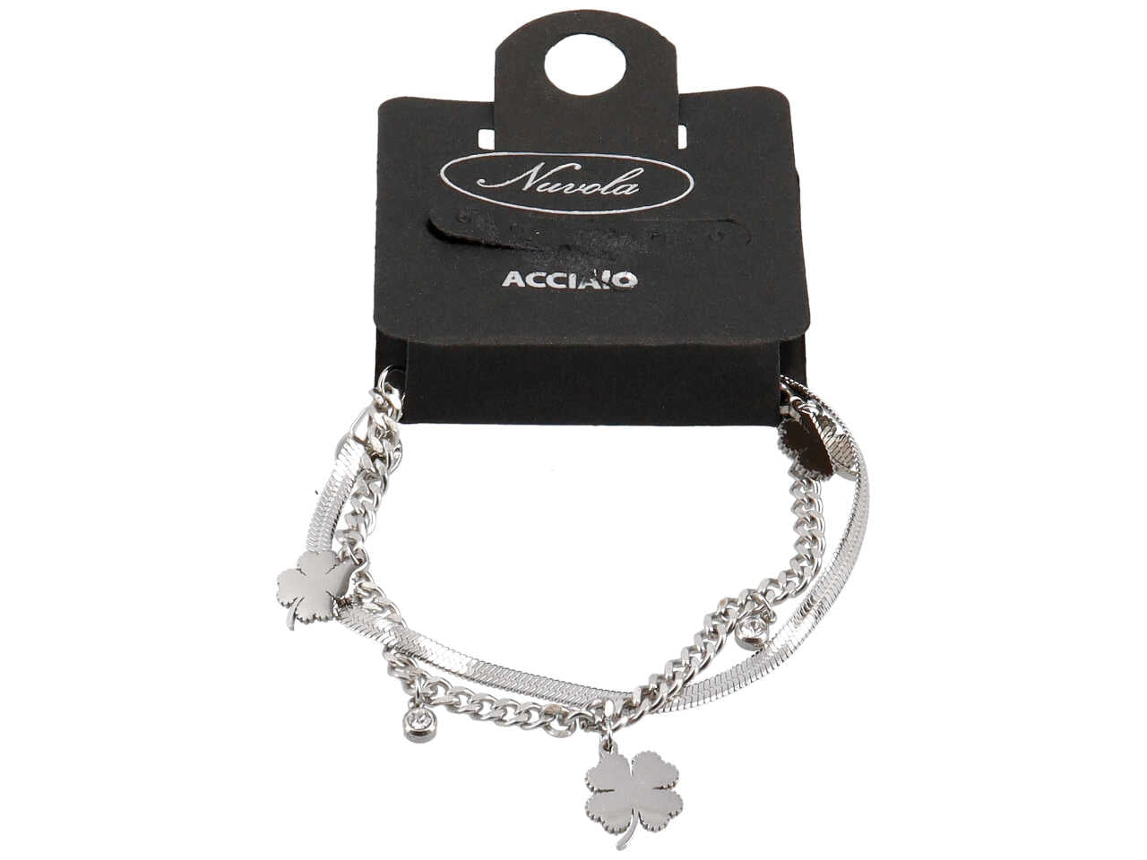 Bracciale 2 fili con piattina, catena e quadrifogli