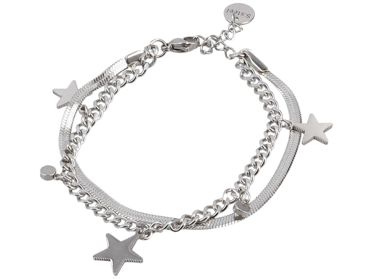 Bracciale 2 fili con piattina, catena e stelle