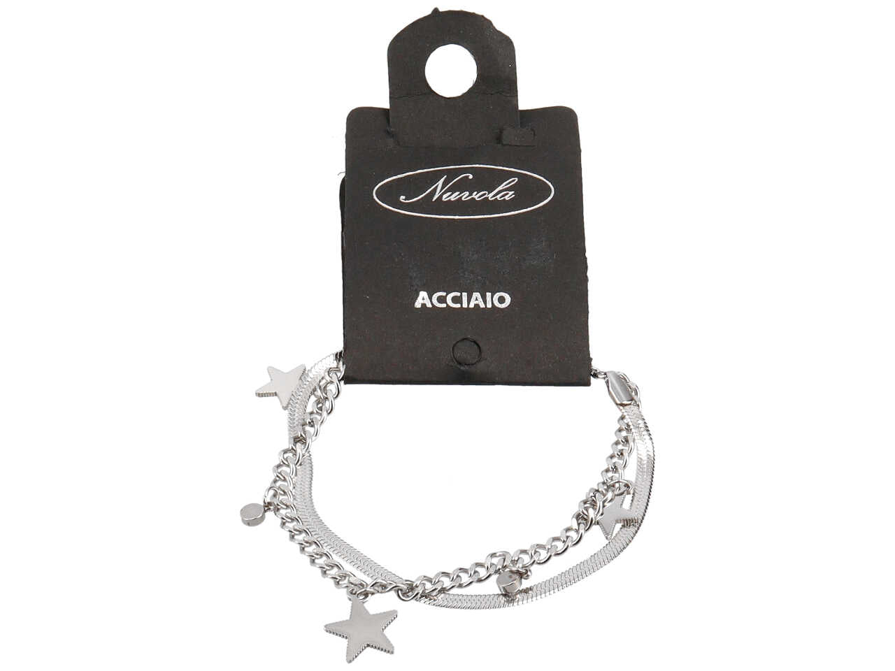 Bracciale 2 fili con piattina, catena e stelle