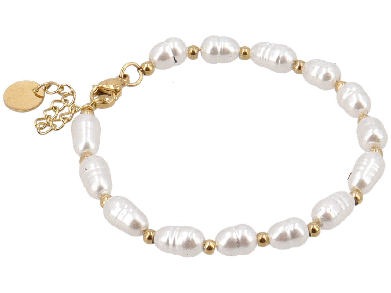 Bracciale con perle ovali e sfere oro