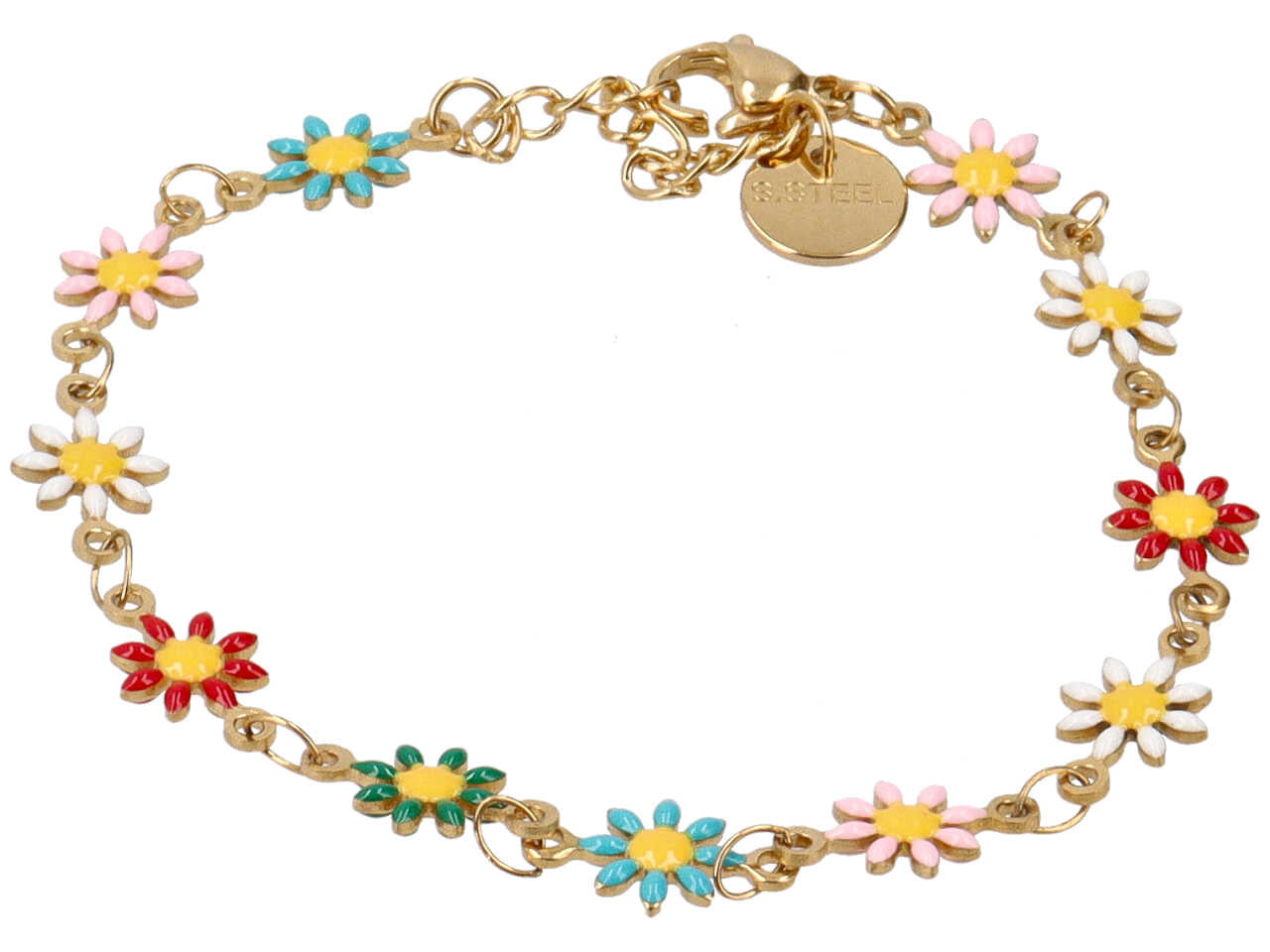 Bracciale oro con margherite colorate