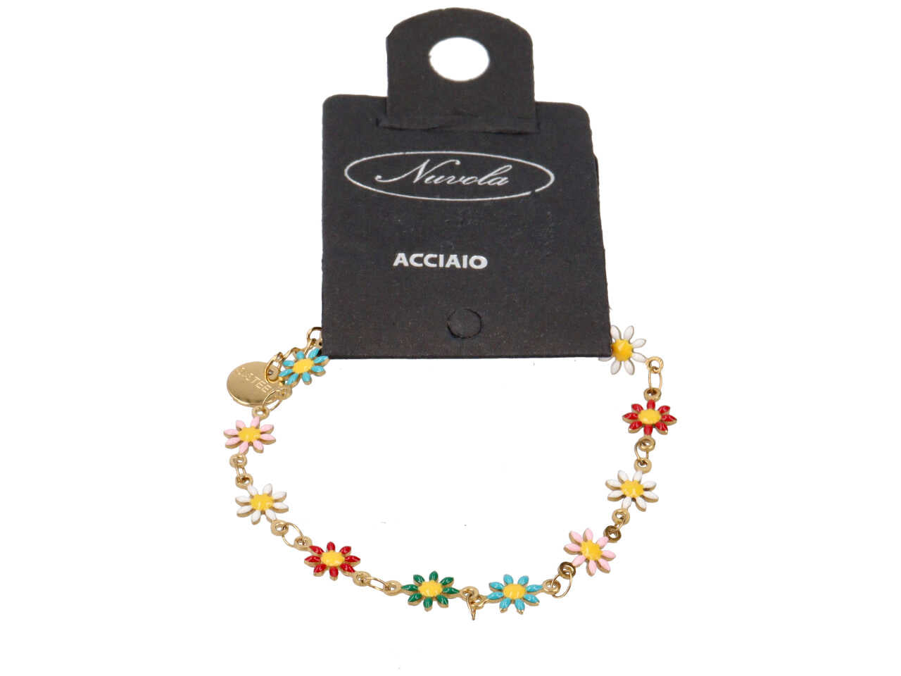 Bracciale oro con margherite colorate