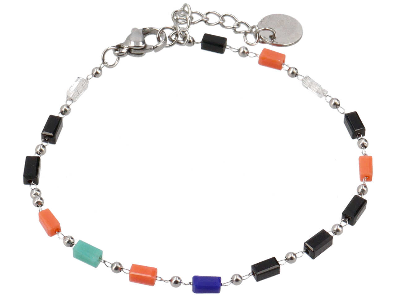 Bracciale con cubetti multicolor e sfere acciaio