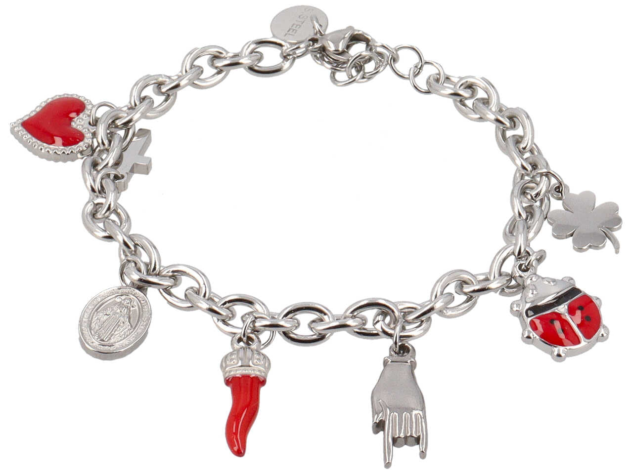 Collana con corno, mano, coccinella e cuore