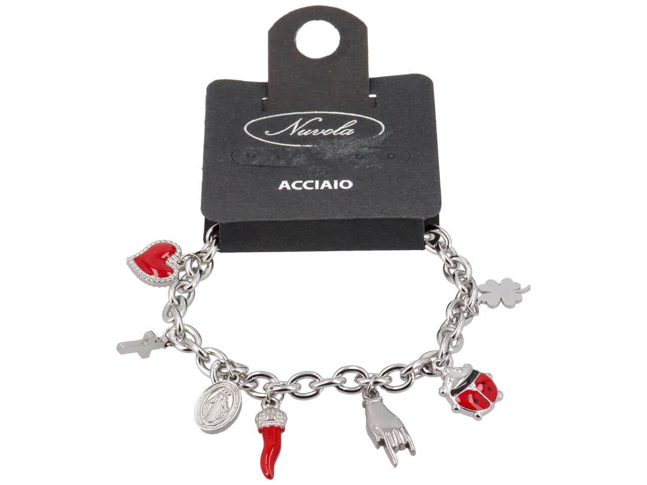 Collana con corno, mano, coccinella e cuore