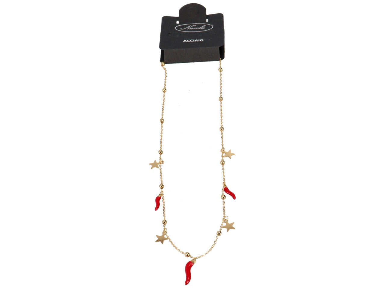 Collana oro in acciaio con stelline e 3 corni