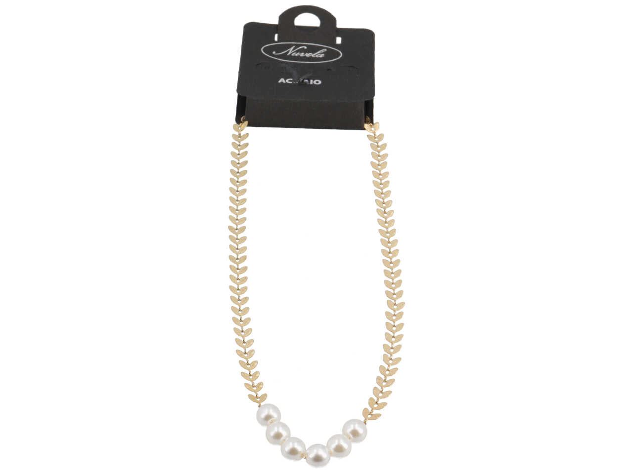 Collana foglie e 6 perle centrali oro