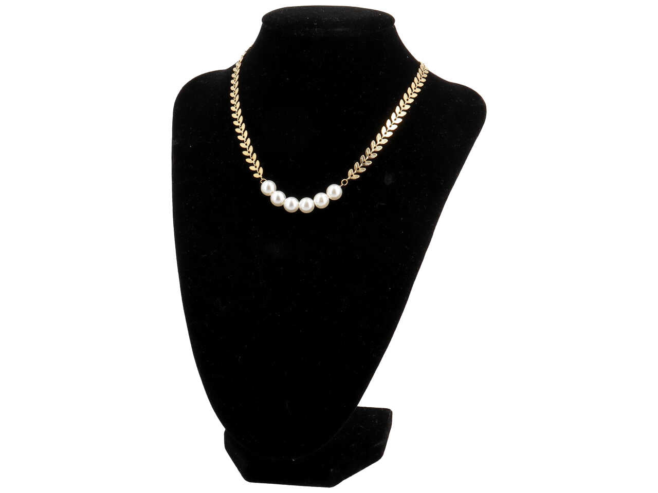 Collana foglie e 6 perle centrali oro