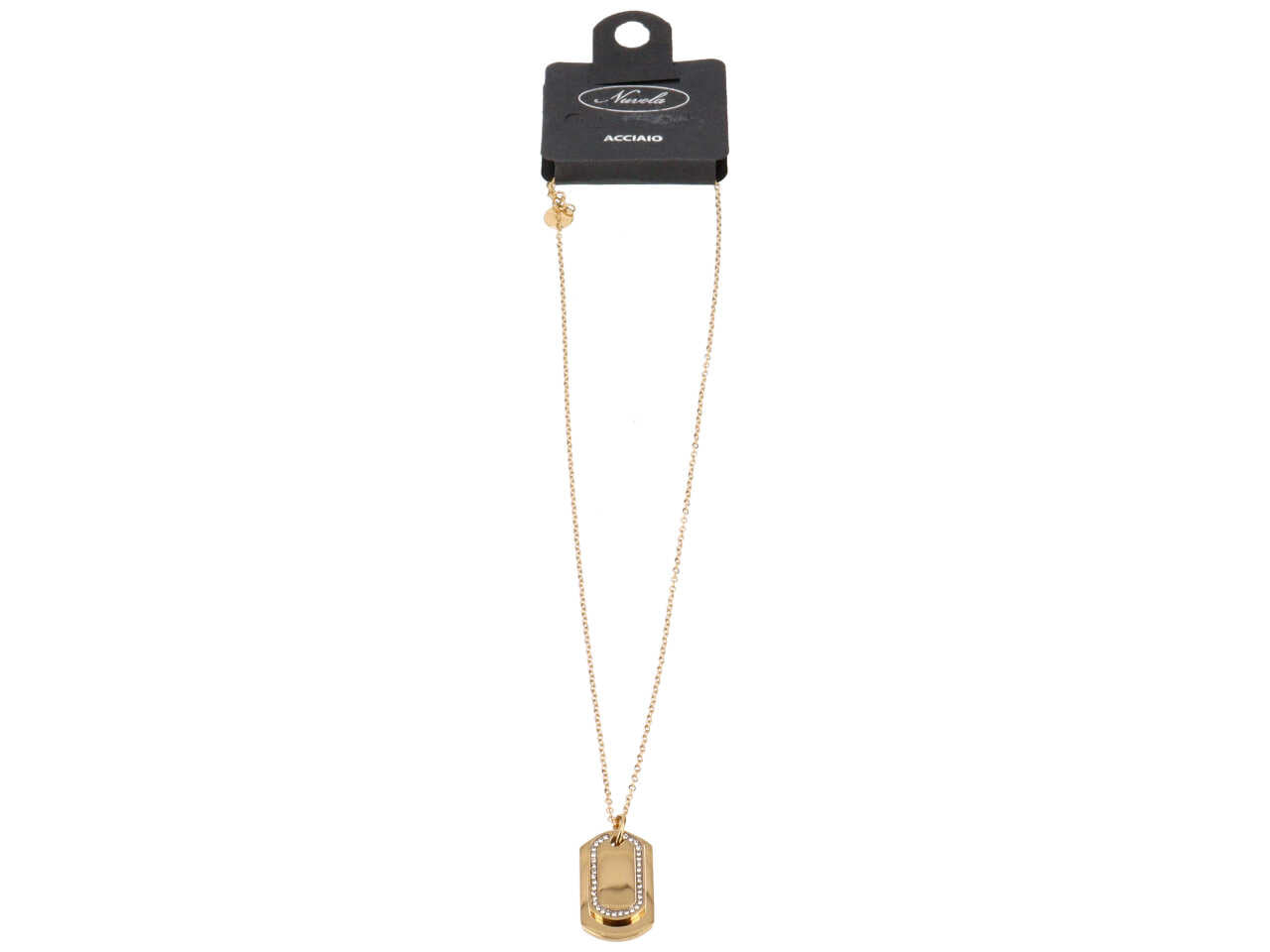 Collana oro con 2 piastrine militari e strass