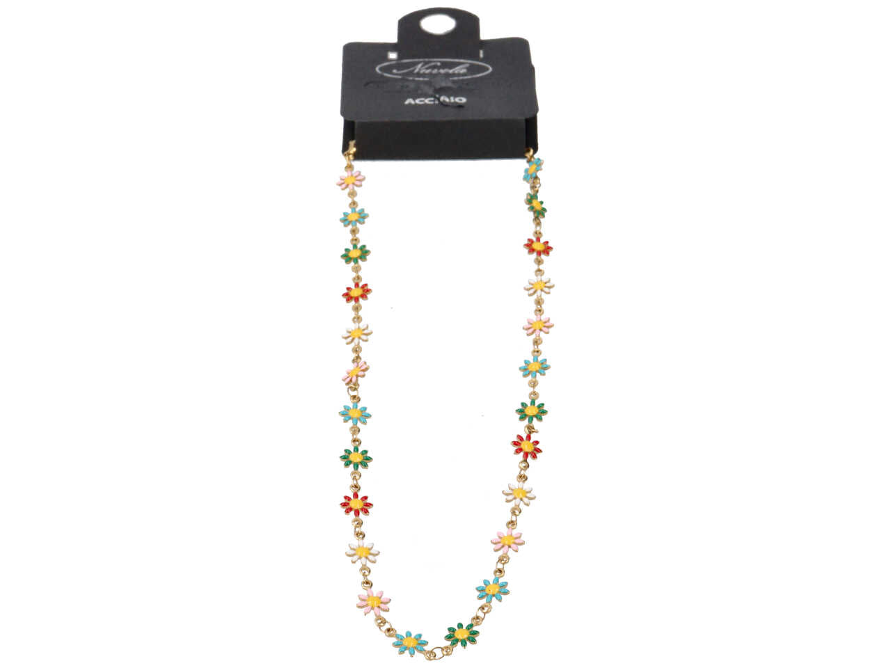 Collana oro con margherite colorate
