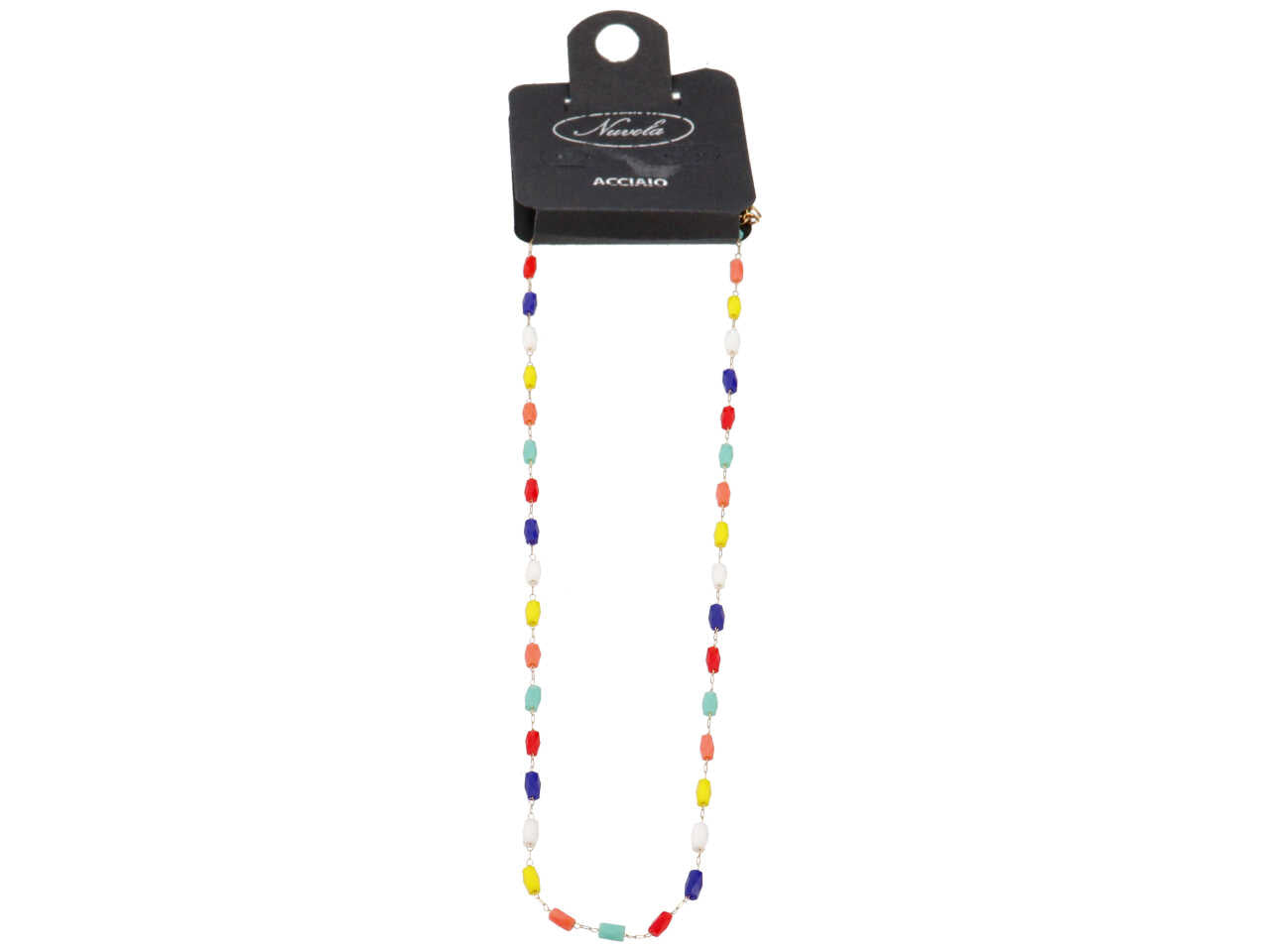 Collana oro con barilotti in vetro multicolor