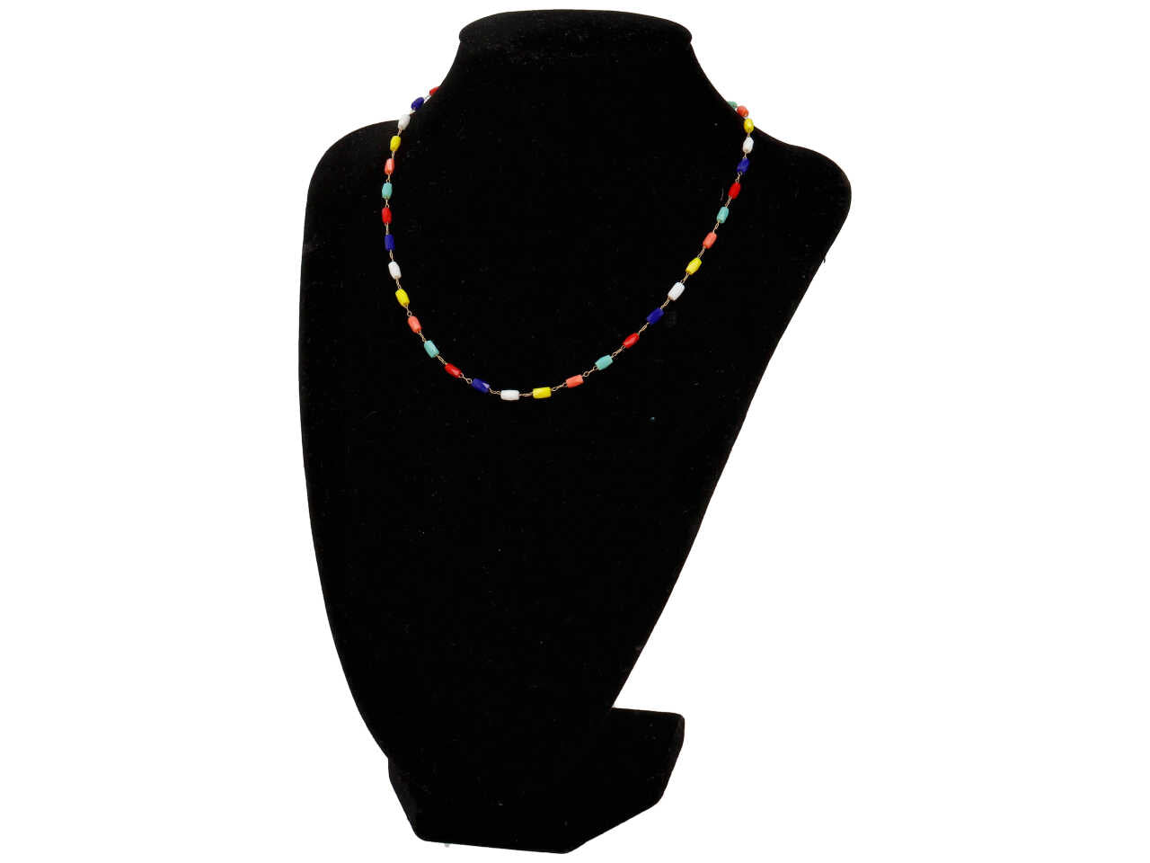 Collana oro con barilotti in vetro multicolor