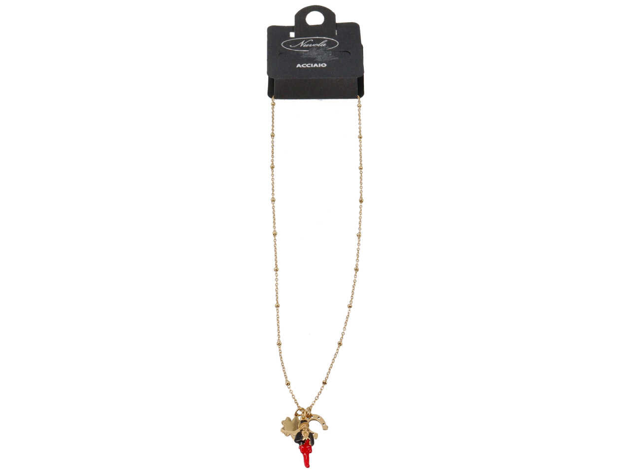Collana con gobbetta, ferro e quadrifoglio oro