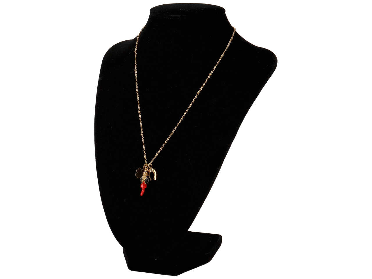 Collana con gobbetta, ferro e quadrifoglio oro