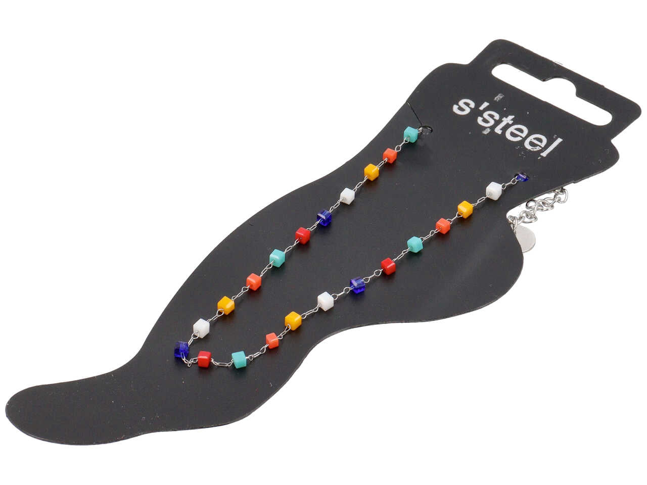 Cavigliera con cubetti in vetro multicolor