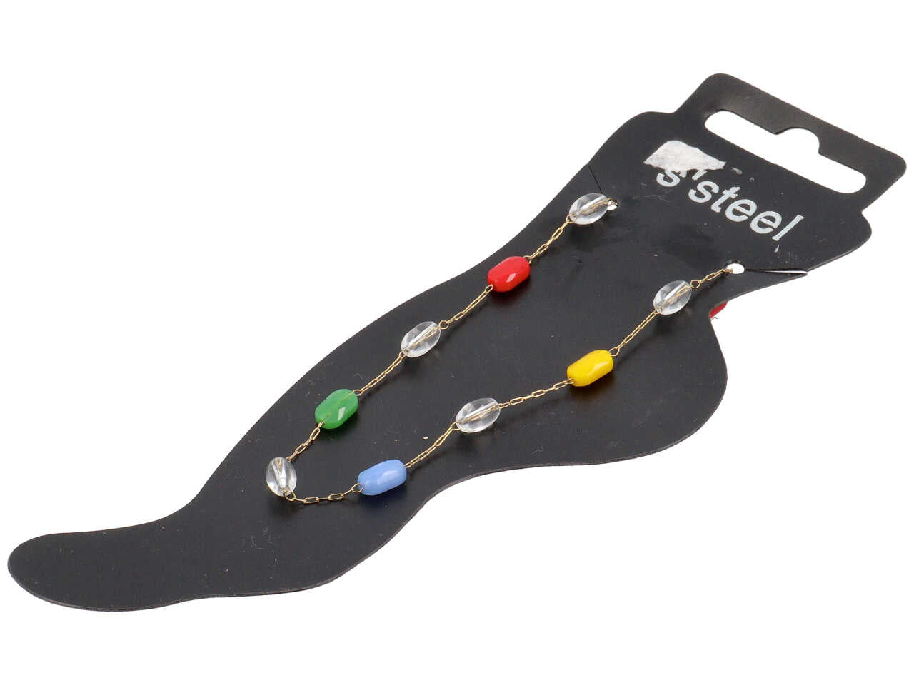 Cavigliera oro con barilotti grandi e multicolor
