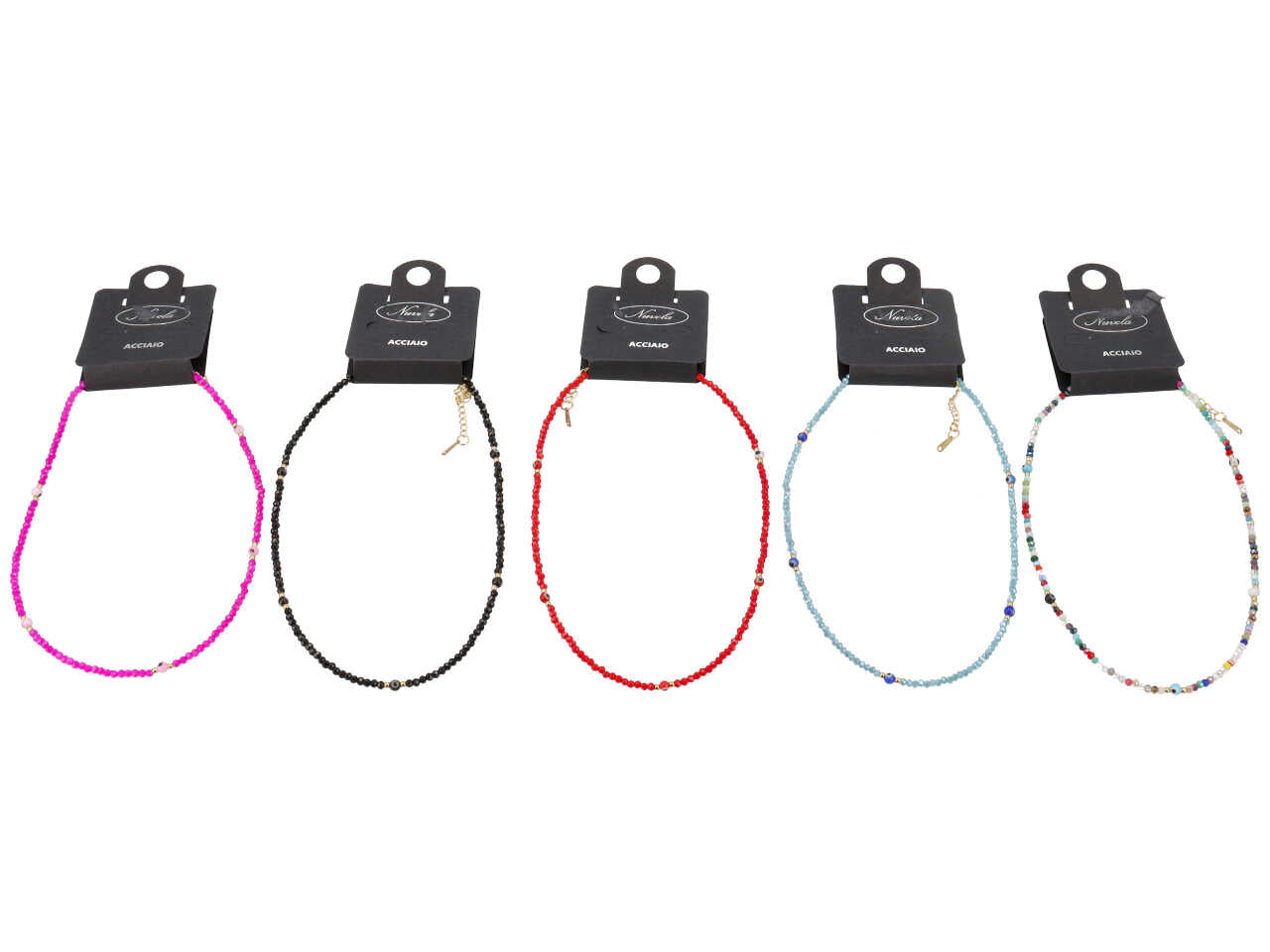 Collana girocollo con cristalli e occhi in colori assortiti