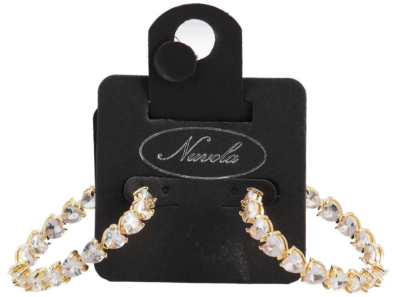 Orecchini oro a forma di cerchio con strass cuori