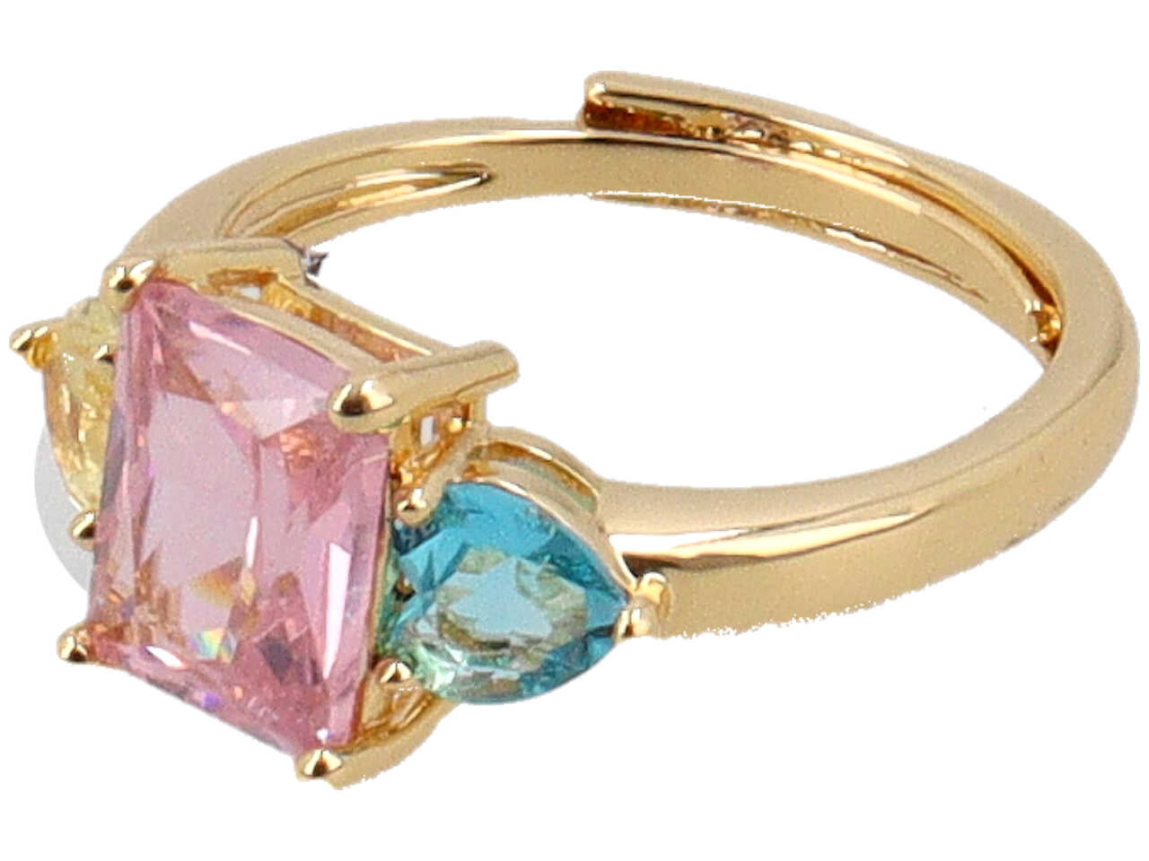 Anello regolabile ottone con pietre rettangolari multicolor