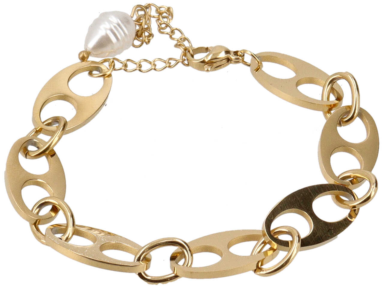 Bracciale oro in maglia marina con perla bianca